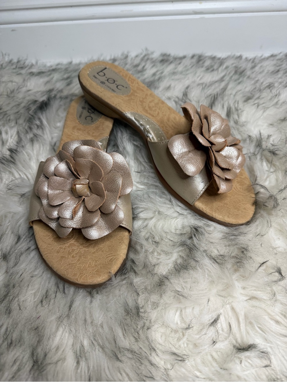 boc Metallic Gold Slip-On Flat with Floral Embellishment